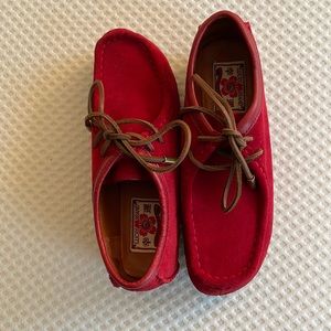 Red suede moccasins